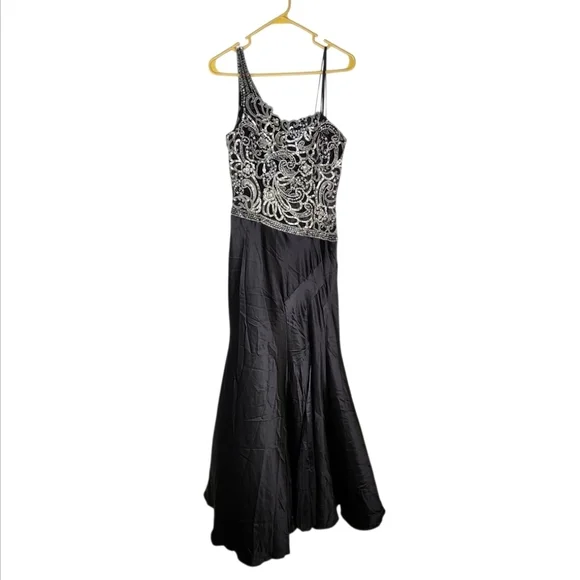 slit formal dress Strapless Long Glitter Prom Dress with Side Sash Smoky Blue / 2 main image 0
